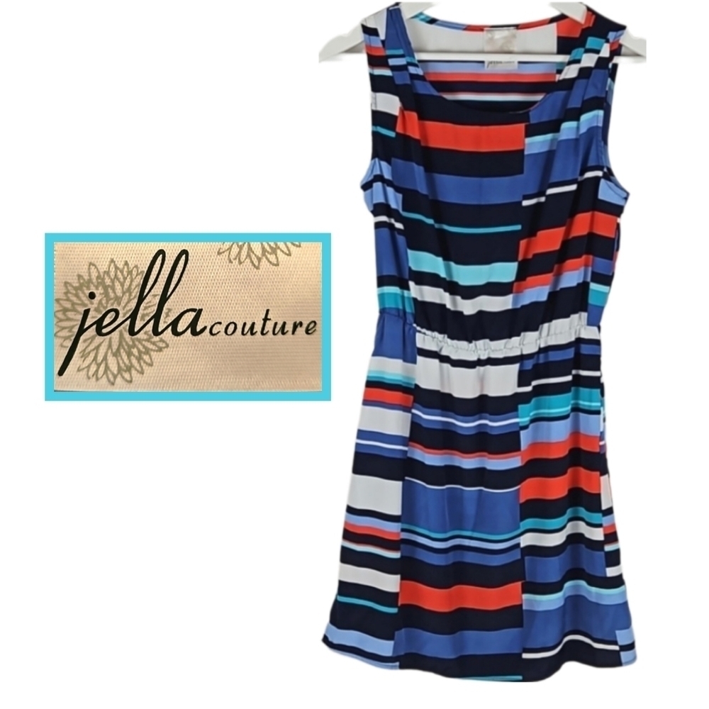 Vintage Striped Mini Dress Multicolor Blue
